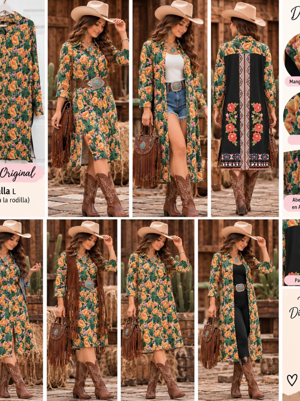 Lucky & Blessed Green Floral Maxi Shirt Dress with Orange Blooms